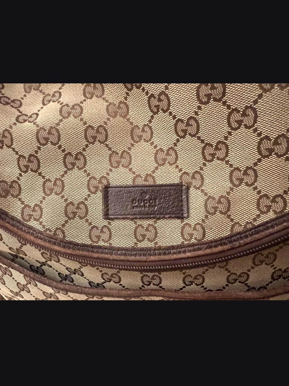 Gucci Beige and Brown Monogram Baby Messenger Bag with Adjustable Strap